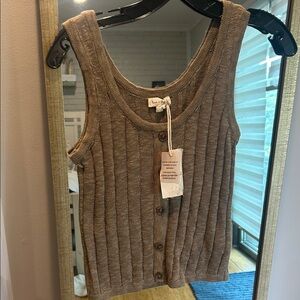 Hem & Thread Brown Knit Button-Front Tank Top
